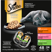 SHEBA PERFECT PORTIONS 2.6 oz. Multipack Cuts in Gravy, Roasted Chicken, Gourmet Salmon and Tender Turkey Entrée Wet Cat Food (24 Twin Packs) Every