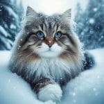 Gato Bosque de Noruega en la nieve