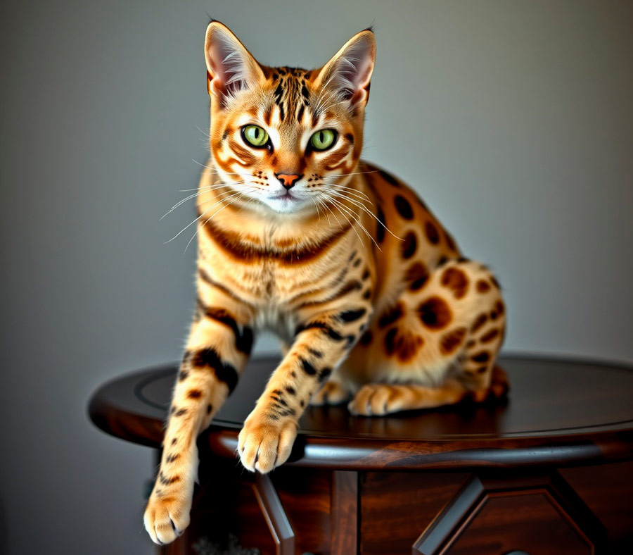 Gato Savannah, arriba de un mueble